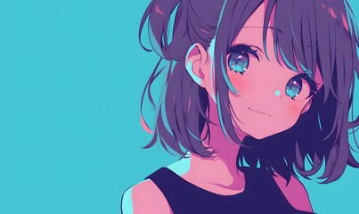 cute anime girl on a simple one color background , Generative AI 