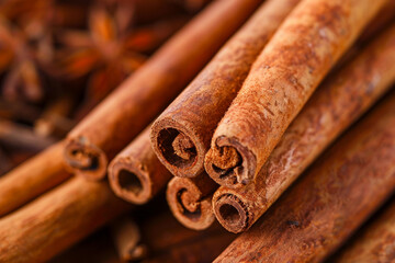 Close up of cinnamon sticks square format spice essence