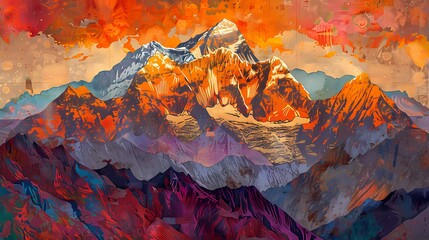 Orange golden mountain pattern illustration poster background