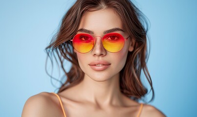 Woman With Red and Yellow Mirrored Sunglasses 