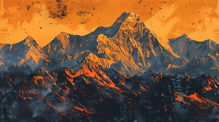 Orange golden mountain pattern illustration poster background