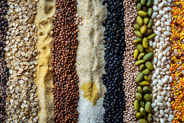 Close up of grains and beans textures of health square format 