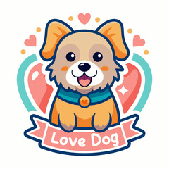dog with heart t shirt vector illustration, love cat sticker