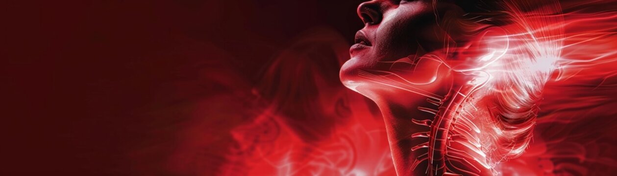 A depiction of neck pain treatment using red light therapy, highlighting its role in health and pain relief