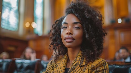 Obraz premium Black women lawyers actively support defendants' rights in court before judges and juries. Conceptual lawyer, advocate, defender, justice, courtroom.