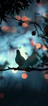 birds on a branch at night