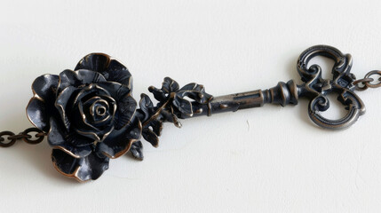 A mourning necklace featuring a large vintage key symbolizing the unlocking of the gates to the...