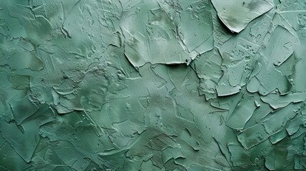 Cast concrete wall background with old peeling green paint, grunge wallpaper background