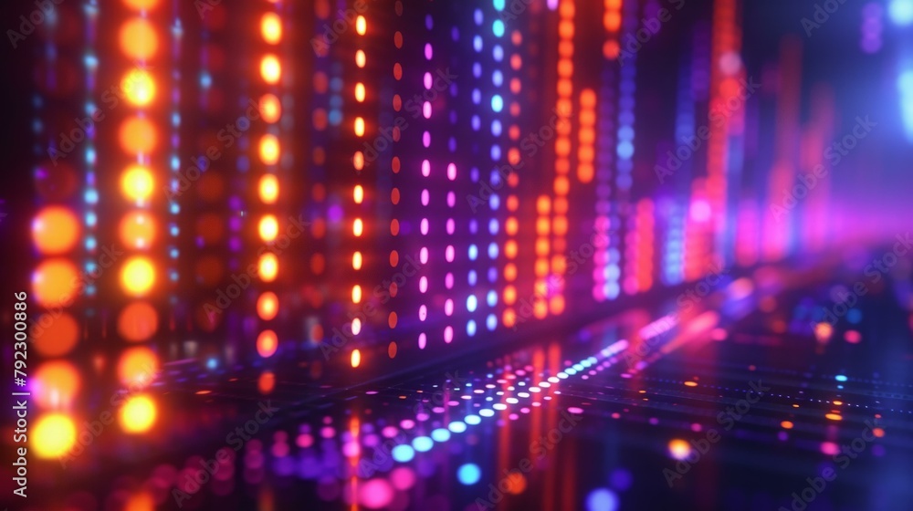 Poster abstract background capturing the essence of an equalizer effect, illuminated by vibrant neon lights