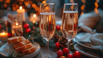 A toast to happiness, champagne glasses raised by friends and family, the light catching the liquid gold within, a timeless gesture of celebration and togetherness, AI Generative