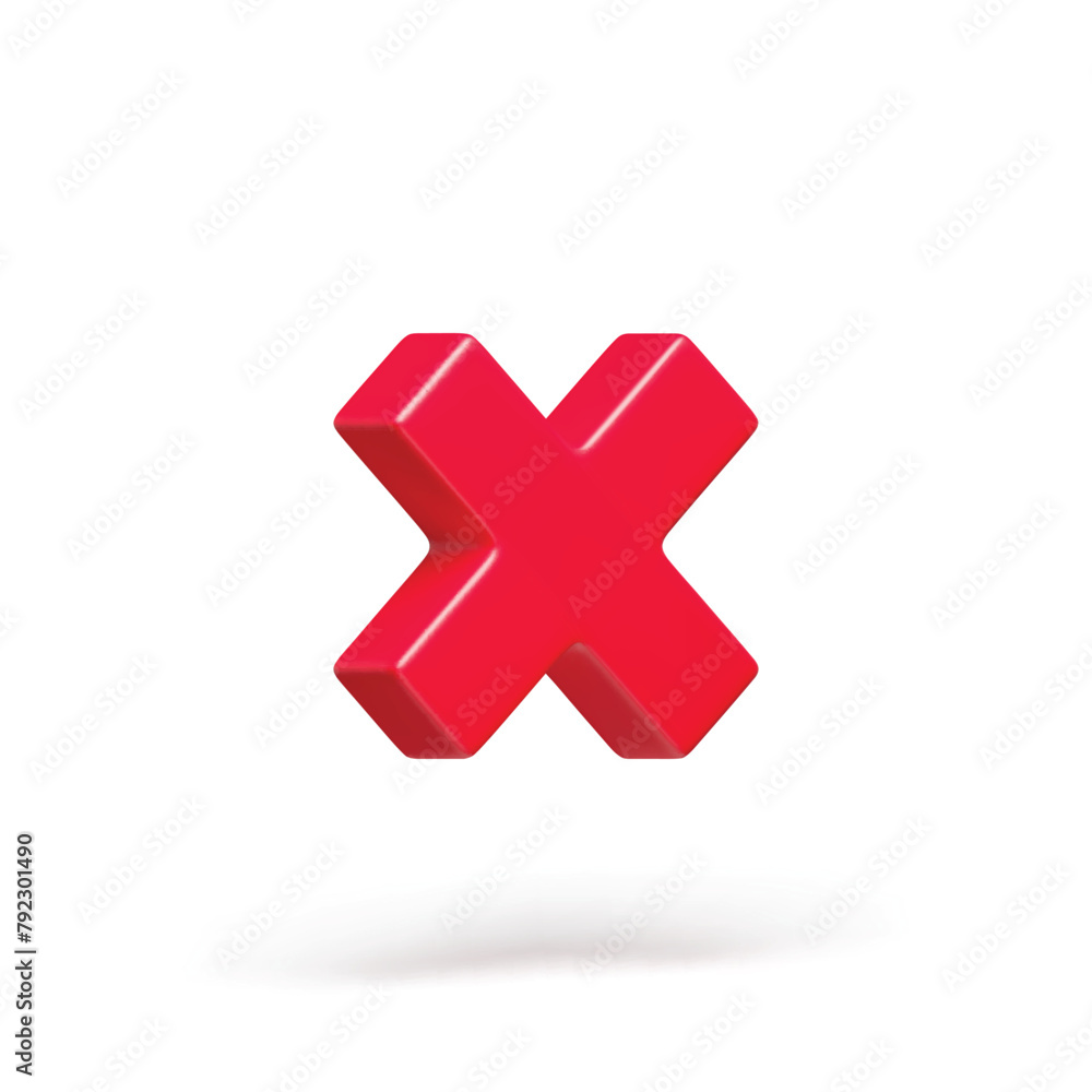 Fototapete 3D realistic red wrong rotating check mark sign. No or incorrect check mark. Disapprove or wrong choice. Multiplication mathematical, arithmetic symbol for working with calculations vector