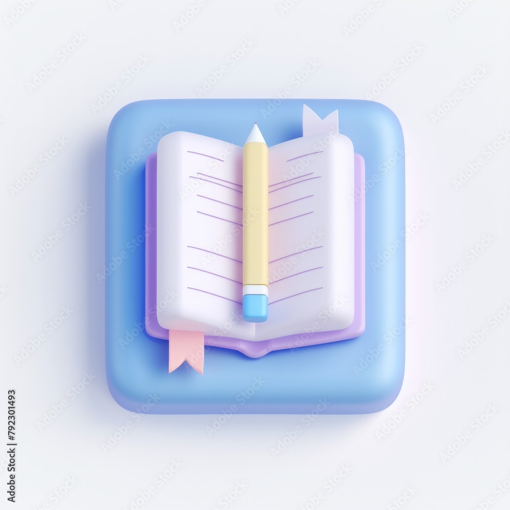 Poster craft a 3d icon featuring a book and pencil set against a white background to symbolize online learn