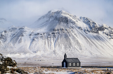 Famous black church on Iceland