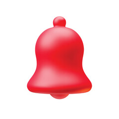 Plastic red hand bell icon 3d realistic on white. Alarm bell for social media notice event reminder, website and app element three-dimensional rendering vector illustration