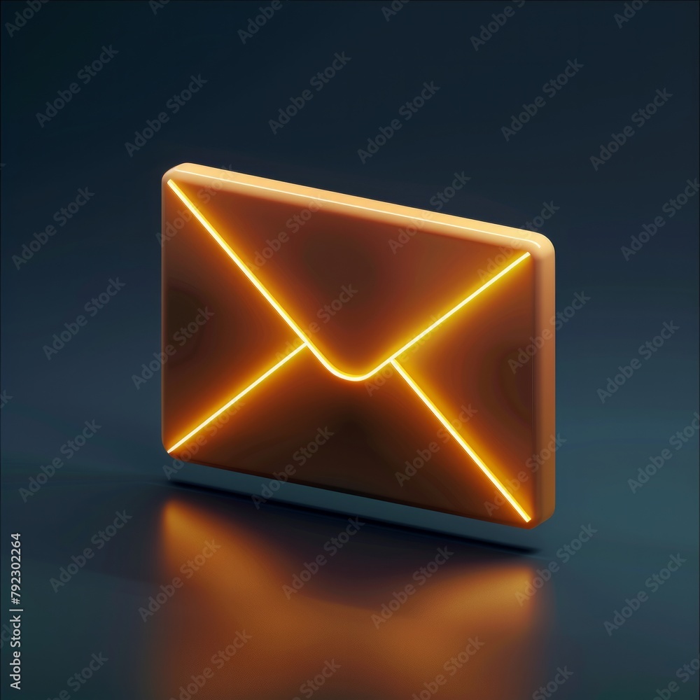 Aufkleber design a 3d icon featuring an envelope symbolizing e-mail, rendered with a sleek, ai generative
