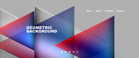 Naklejka premium A geometric background featuring red, blue, and white triangles on a gray backdrop. The design creates a dynamic visual display reminiscent of a digital facade on an electronic device