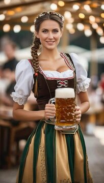 a young German woman in traditional Bavarian dress with a dirndl and 