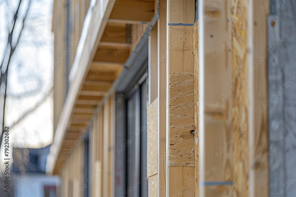 Poster Close-up of a building facade under construction, with a focus on the cladding and insulation materials