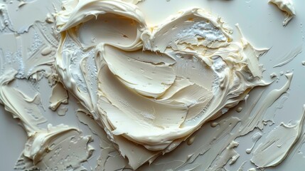 White beauty skincare cream swipe smear in heart shape on white background