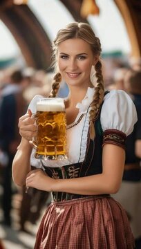 a young German woman in traditional Bavarian dress with a dirndl and 