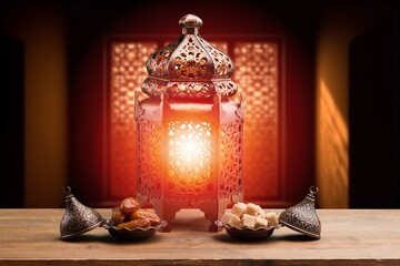 Holy month Ramadan with lantern on desk
