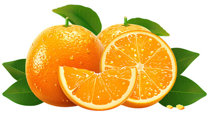 A vibrant and juicy orange with two slices cut out, isolated on white background