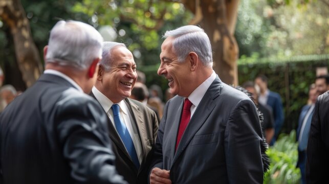 Behind the scenes two diplomats are seen laughing and patting each other on the back as they share a lighthearted moment showcasing the genuine camaraderie between them. .