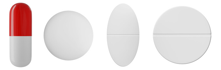 Set of pills icons isolated. 3D image