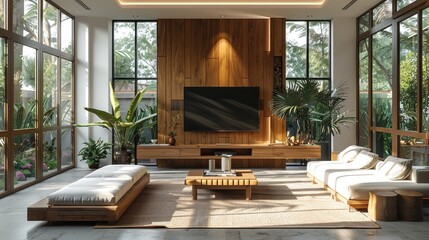 simple minimal cabinet for tv interior wall mockup,art image