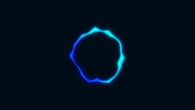 Animated neon blue chaotically rotating sphere frame. Random plexus of lines. Flexible circular wave pattern. Space body. Intro for logo, computer download, presentation, technology, meditsyna. 4к  