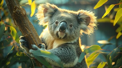 Naklejka premium Leafy Banquet: Koala Bear Serenity in 4K Resolution