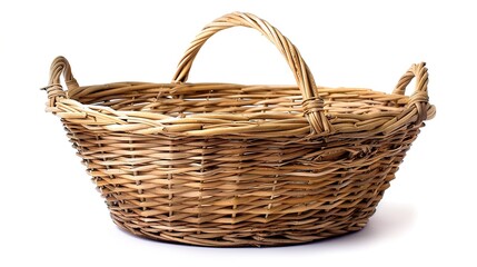 This is a brown wicker basket with two handles.


