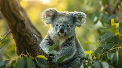 Fototapeta premium Arboreal Serenity: Koala Bear Dining in 4K Brilliance