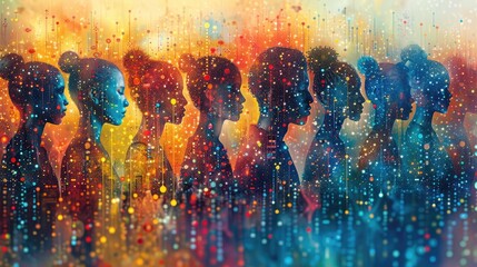 The image portrays a utopian vision of a digitally connected world, where technology fosters harmony and collaboration among diverse peoples and cultures.,art illustration
