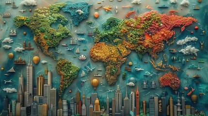 The image portrays a utopian vision of a digitally connected world, where technology fosters harmony and collaboration among diverse peoples and cultures. stock photo - obrazy, fototapety, plakaty