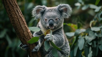Eucalyptus Oasis: Koala Lounging in 4K Detail - obrazy, fototapety, plakaty