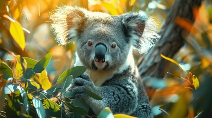 Naklejka premium Eucalyptus Oasis: Koala Lounging in 4K Detail