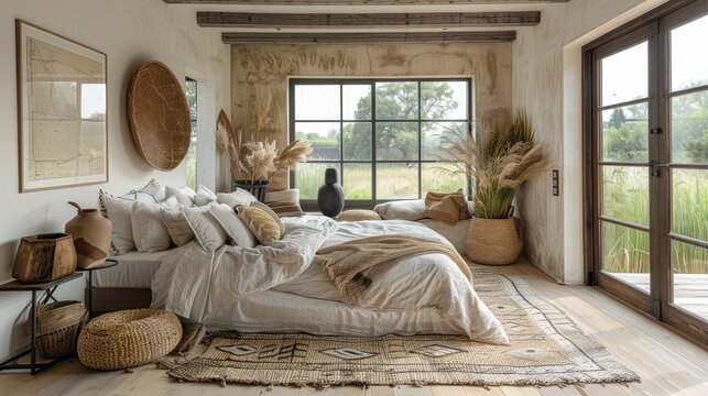 Scandinavian-inspired D?cor: Influenced by Scandinavian design principles, the room features simplicity, functionality, and natural elements. stock photo