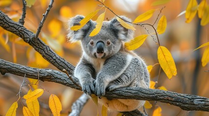 Fototapeta premium Koala Zen: Tree Lounge and Leaf Munch in 4K Beauty