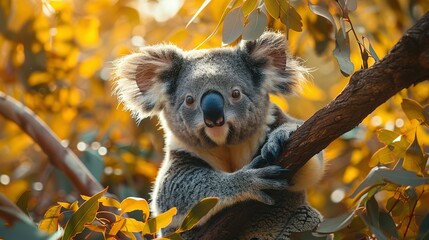 Fototapeta premium Majestic Koala: Tree Perch and Leaf Feast - 4K Background