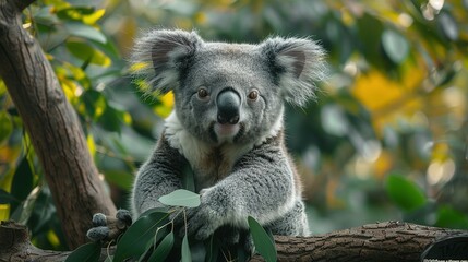 Majestic Koala: Tree Perch and Leaf Feast - 4K Background