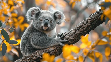 Obraz premium Majestic Koala: Tree Perch and Leaf Feast - 4K Background