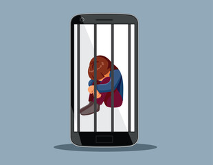 Child Feeling Depressed and Anxious from Social Media Vector Illustration. Unhappy girl suffering from fear of missing out 
