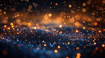 abstract background with dark blue and gold particle christmas golden light shine particles bokeh on navy blue background gold foil texture holiday concept illustration - obrazy, fototapety, plakaty