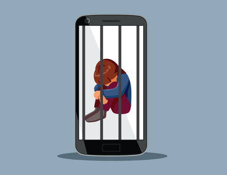 Child Feeling Depressed and Anxious from Social Media Vector Illustration. Unhappy girl suffering from fear of missing out 
