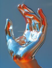 Ethereal Lighting on Reflective Chrome Hand Sculpture