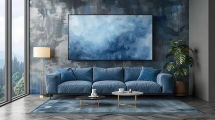 panoramic canvas mockup on the wall stock photo