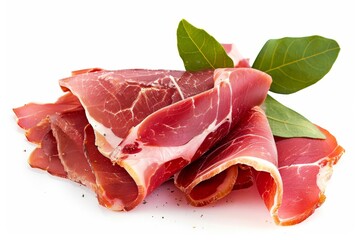 48 week old Spanish ham such as Jamon Serrano or Italian Prosciutto on white background