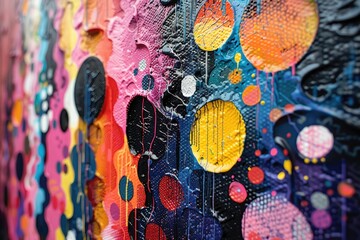 Detailed shot of a collaborative art project by a creative team, merging individual talents to...