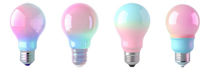 Collection of LED light bulb 3d cutout clipping path png isolated on white or transparent background